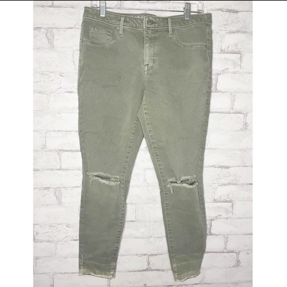 Mossimo Mid-Rise Distressed Jegging Green Super Stretch Cropped Mom Style